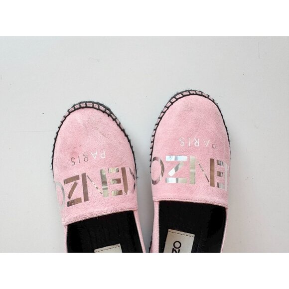 KENZO Paris Rose Clair Pink Suede Silver Logo Espadrille Flats, Size 36 - Picture 7 of 16